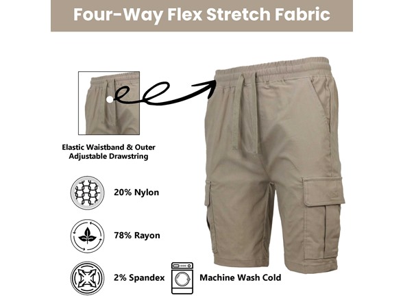 Mens Super Stretch Pull-On Cargo Shorts
