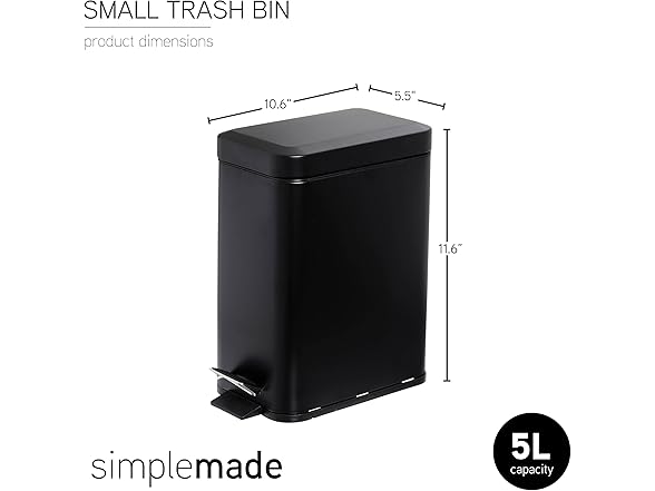 5L Stainless Steel Step Trash Can Black