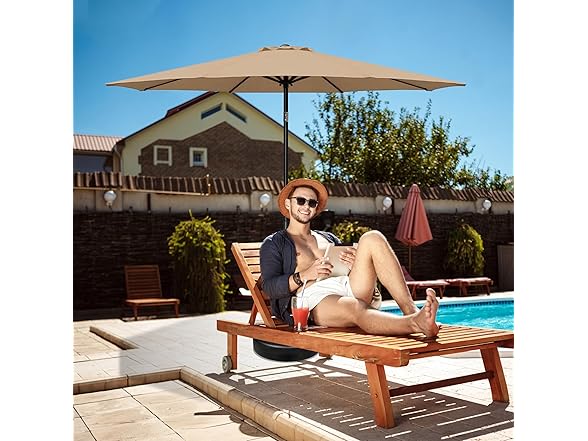 HealSmart 9ft Patio Umbrella with Push Button Tilt/Crank, Tan