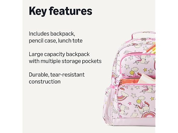 Amazon Essentials Kids School Backpack Set Pink - 3 Piece Set