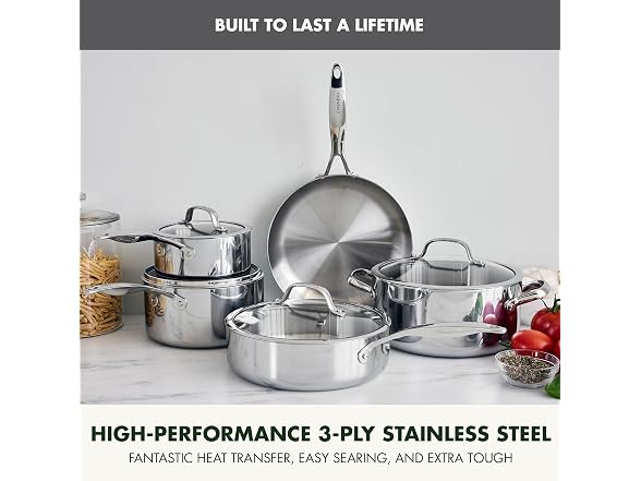 GreenPan Valencia Pro Tri-Ply Stainless Steel 9 Piece Cookware Set