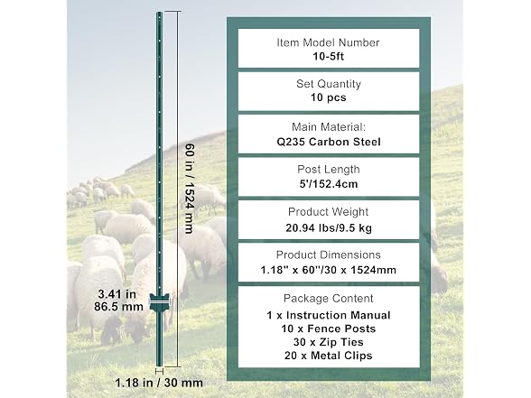 5 Feet Fence Post, 10 Pack U-Channel Heavy Duty