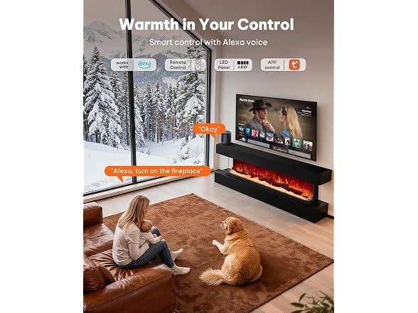 Silonn 3-Sided Smart 50" Electric Fireplace