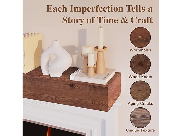 Eshoma Fireplace Mantel Shelf 60 Inches - Handcrafted Wood M (Open Box)