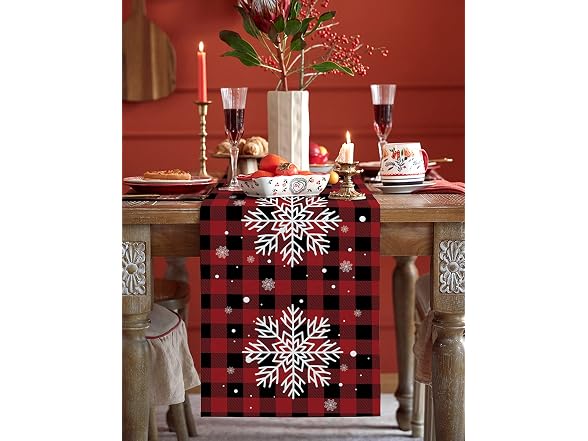 PIEPLE Christmas Table Runner-Red Black Buffalo Plaid Check