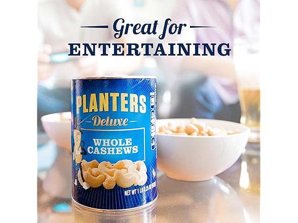 PLANTERS Deluxe Salted Whole Cashews, 2.25oz Can