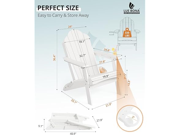 LUE BONA Set of 2 White Adirondack Chairs