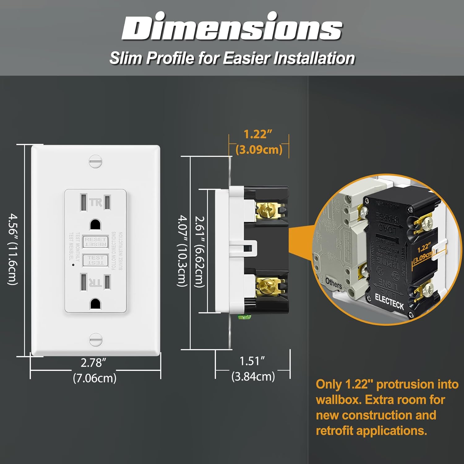 ELECTECK 2 Pack GFCI Outlets 15A - Gallery 7