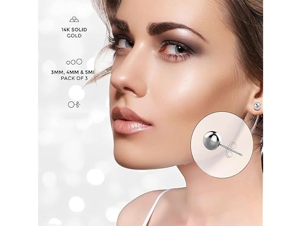 14K Solid Gold Ball Stud Earrings