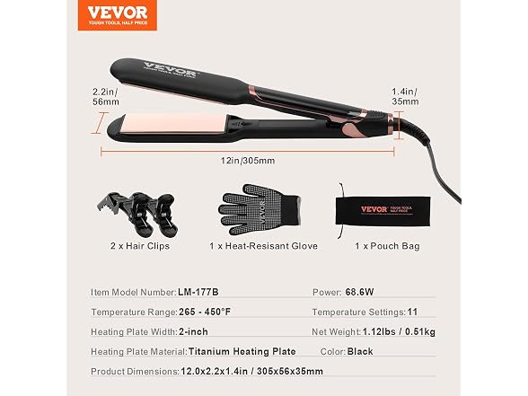 VEVOR Dual Voltage 2-inch Titanium Flat Iron