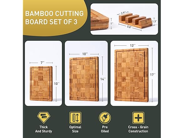 3 Pack Bamboo Cutting Board Set