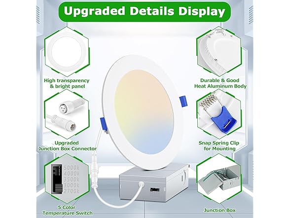 Yochoice 12 Pack 6 Inch 5CCT Ultra-Thin LED Lights