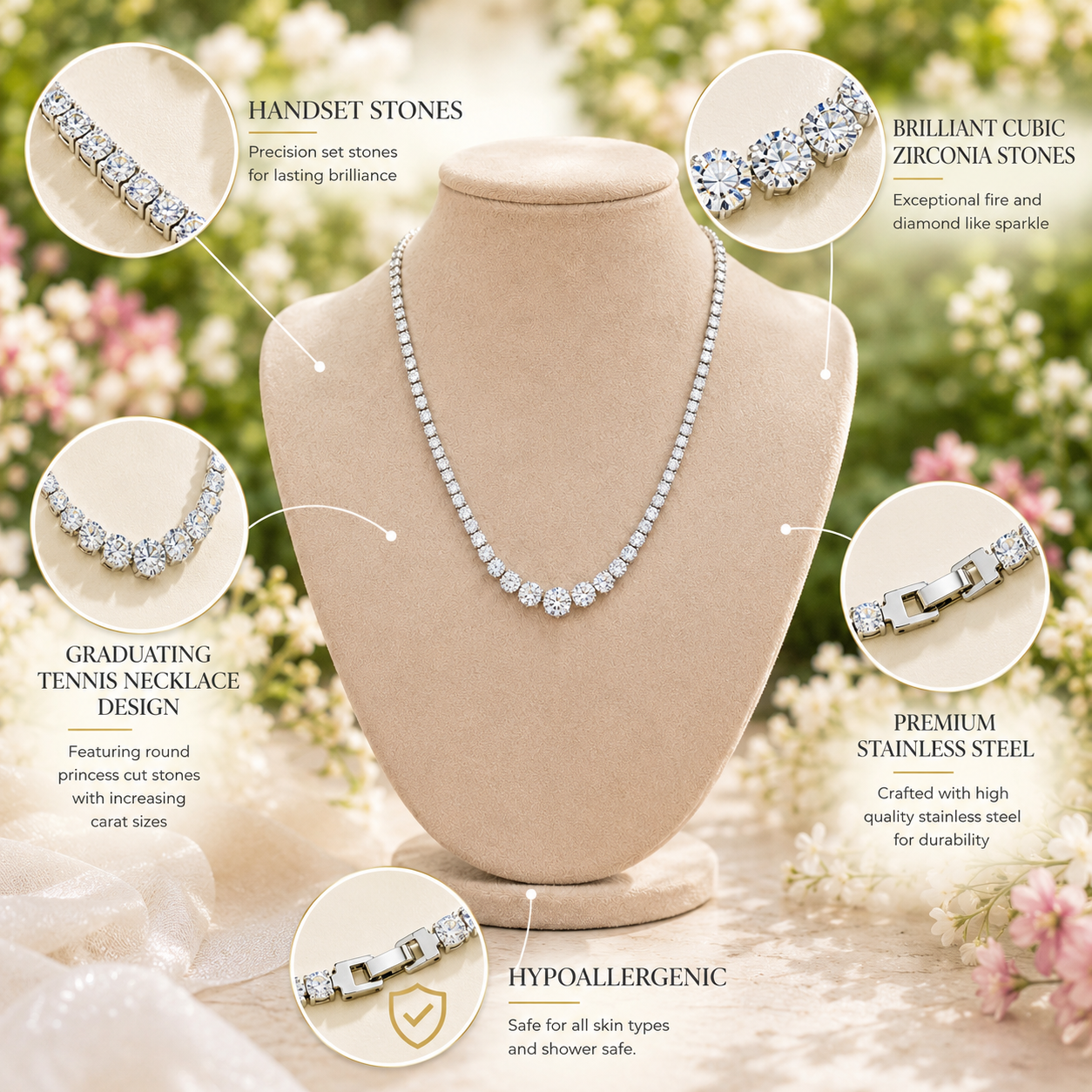 Graduating Tennis Necklace - Silver - Gallery 10