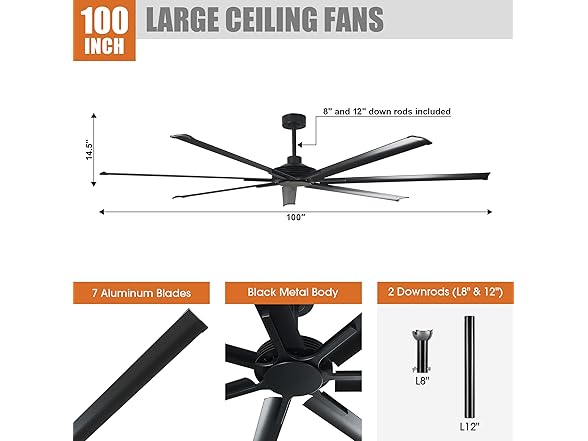 Parrot Uncle 100 Inch Ceiling Fan without Lights