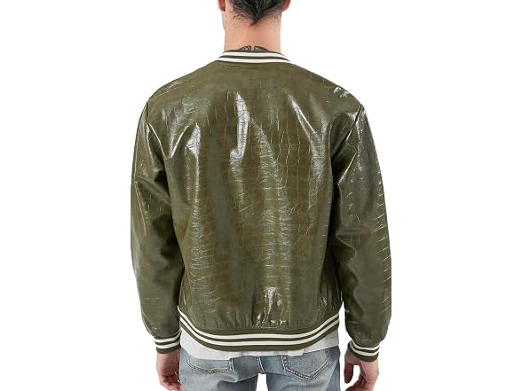 Forever 21 (M) Faux Croc Varsity Bomber Jacket