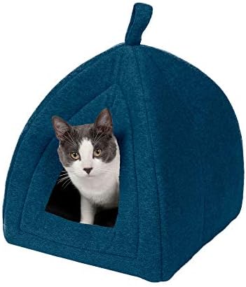 Furhaven Cat Bed Cave for Indoor Cats & Small Dogs, Washable & Foldable w/ Removable Cushion - Polar Fleece Pet Tent - Lagoon Blue, Small, 16.0"L x 13.0"W x 13.0"Th