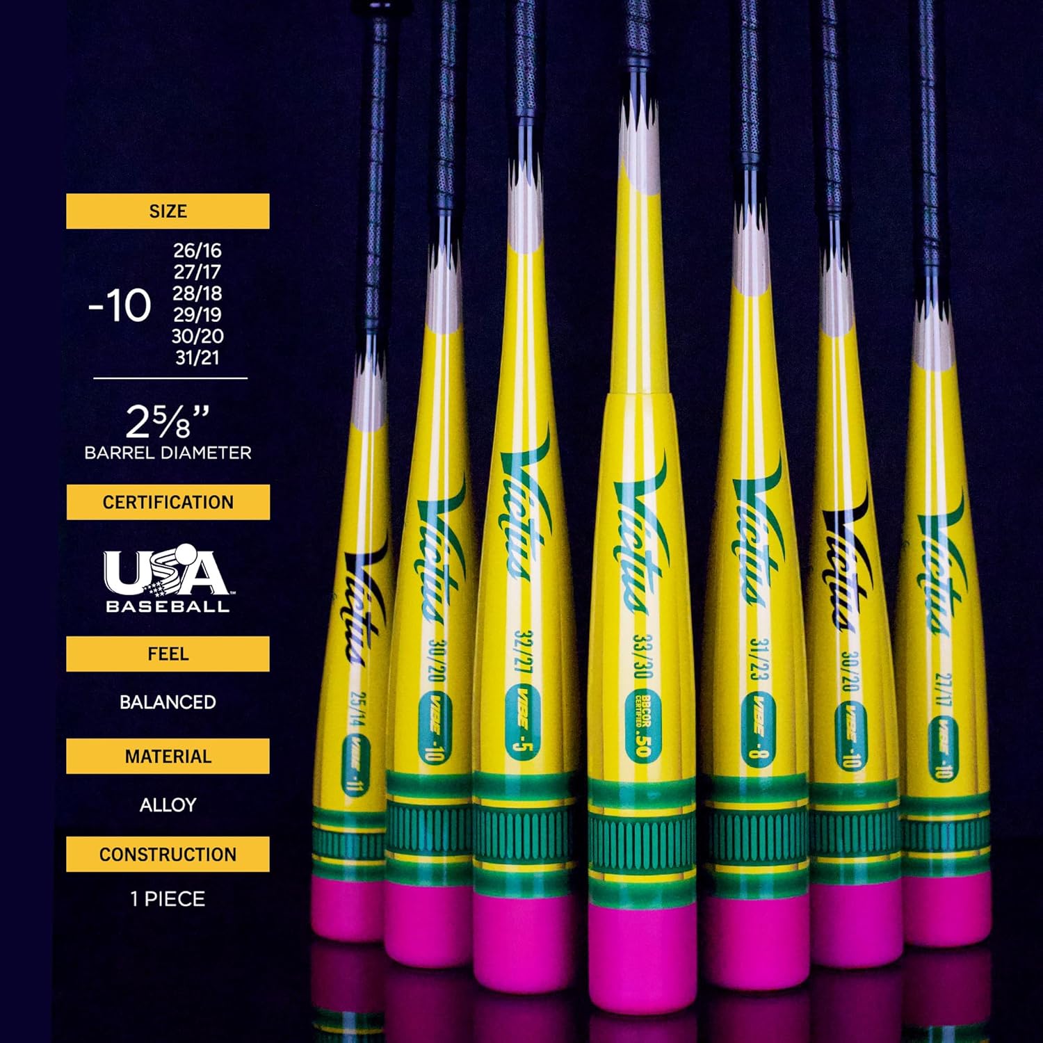 Victus Vibe Pencil Baseball Bat, 2 5/8" Barrel, -10 Drop - Gallery 14