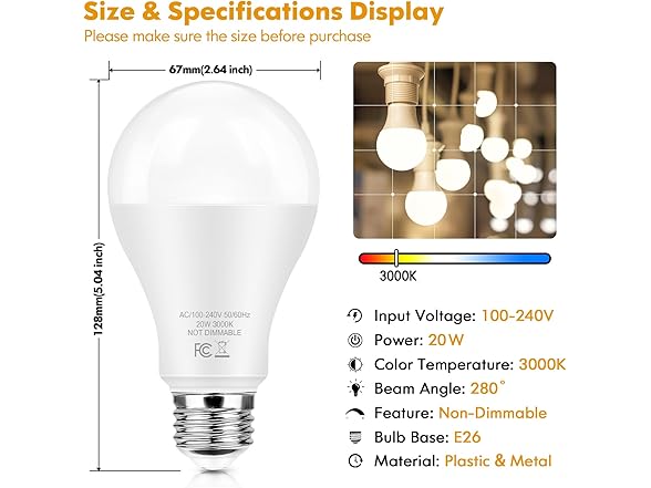 TOBUSA A21 LED Bulbs 20W 3000K 2-Pack