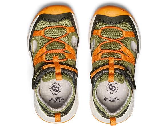 KEEN Unisex-Child Motozoa Breathable Comfortable Easy On Quick Dry Athletic Sandals, Forest Night/Bright Marigold, 8