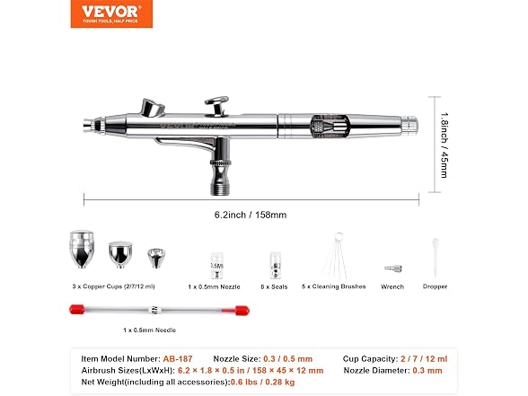 Airbrush Gun, Dual Action Gravity Feed with 0.3