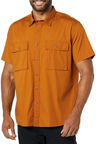 Amazon Essentials Men's Standard-Fit Short-Sleeve Two-Pocket Utility Shirt (Previously Goodthreads), Dark Caramel, X-Small