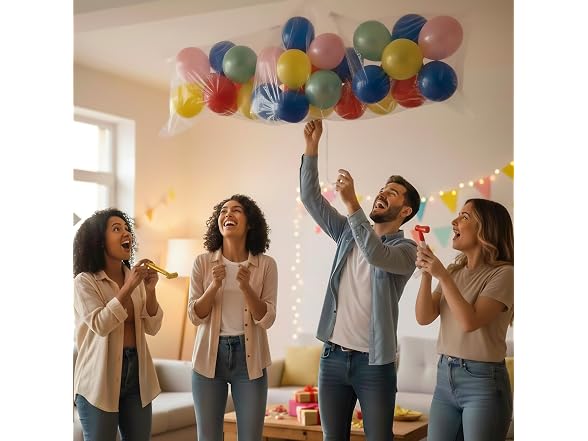 Fun Express Plastic Balloon Drop Bag with 100 Balloons