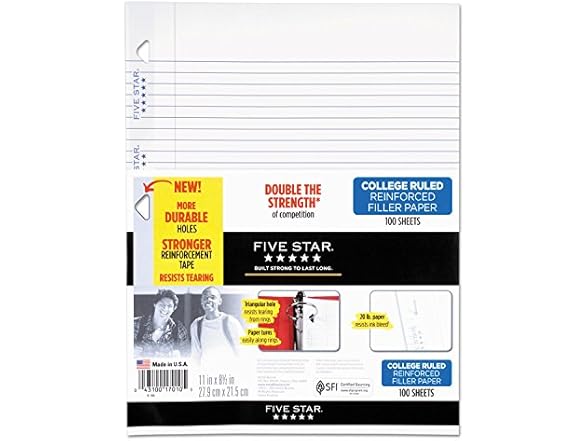 Five Star Loose Leaf Paper, 8.5x11, 100 Sheets