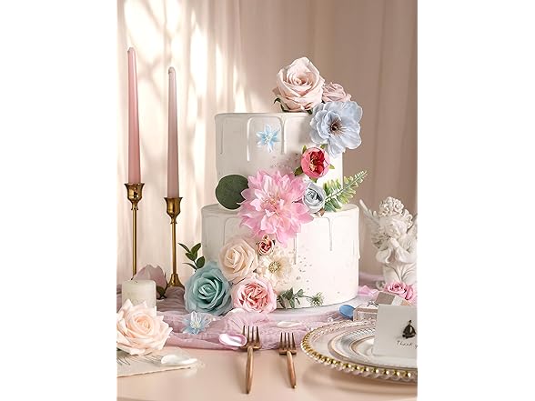 Blue Pink Artificial Rose Flowers w/ Stems