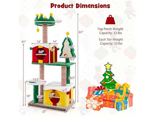 PETSITE 61 inch Christmas-Themed Cat Tree