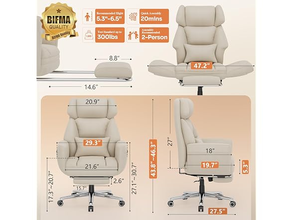 Ergonomic Criss Cross Office Chair with Footrest, Ivory