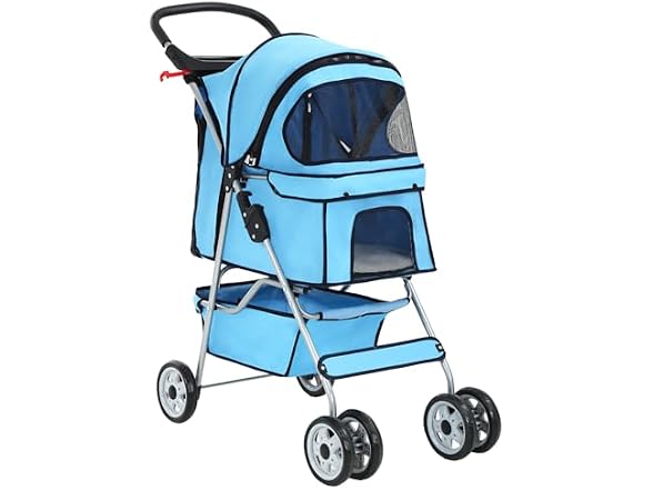 BestPet 4-Wheel Foldable Pet Stroller Blue