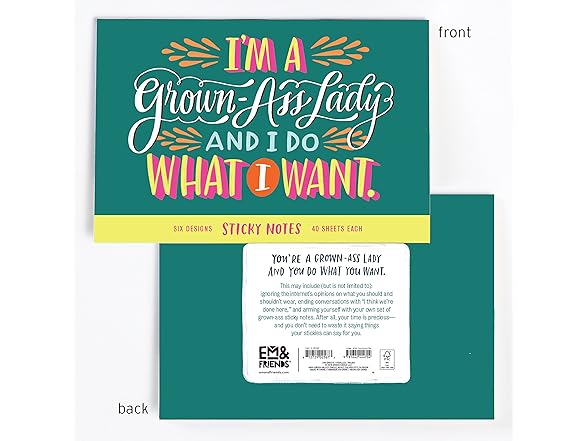 Em & Friends Grown-Ass Lady Sticky Note Packet, 6 Pads