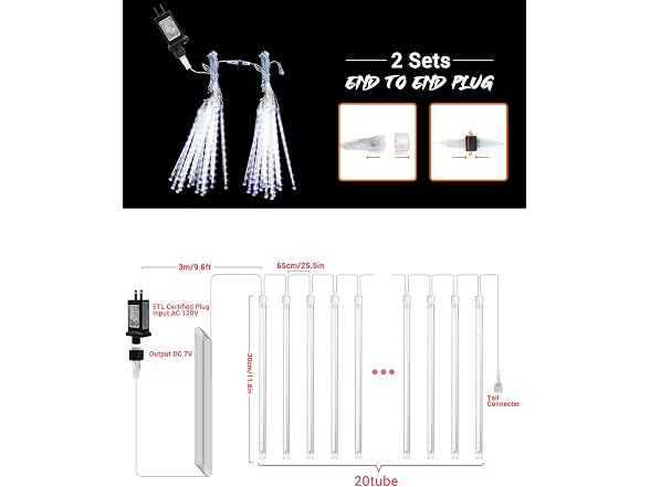 Flacchi Christmas Lights Outdoor 20 Tubes LED