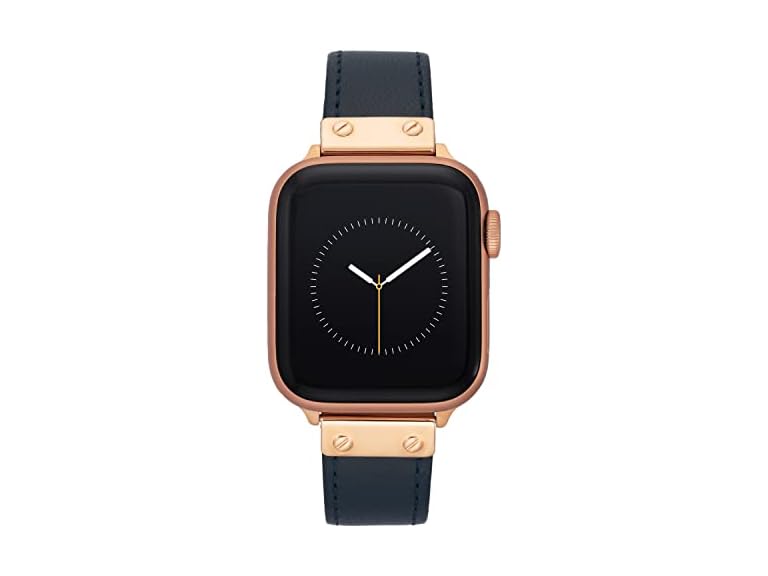 Anne Klein Leather Replacement Band for Apple Watch Secure, Adjustable, Apple Watch Band Replacement, Fits Most Wrists (42/44/45mm, Navy)