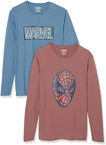 Amazon Essentials Disney | Marvel | Star Wars Men's Long-Sleeve T-Shirts, Pack of 2, Marvel Spider-man, Small