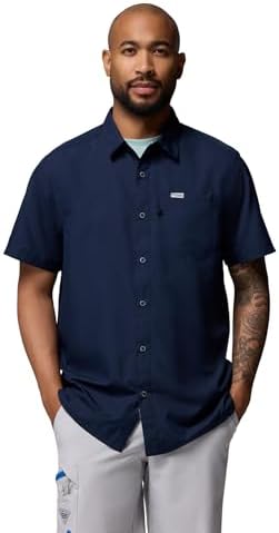 Columbia Mens Slack Tide Short Sleeve Camp Shirt, Collegiate Navy, Large