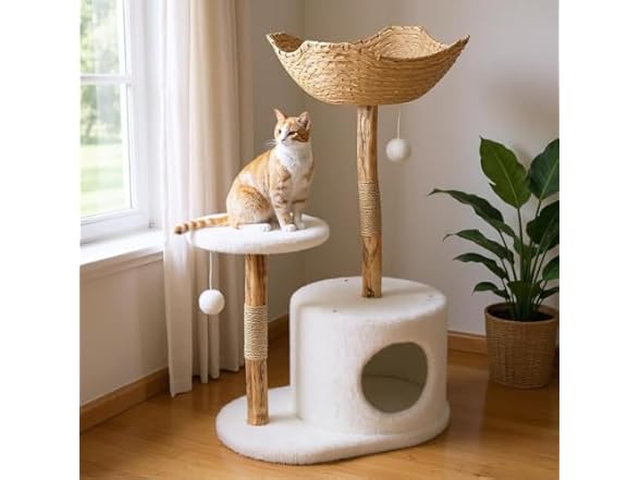 43" Tall Multi-Level Real Wood Cat Tree Tower