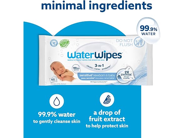 WaterWipes Newborn Baby Wipes 720 Count 12 Packs