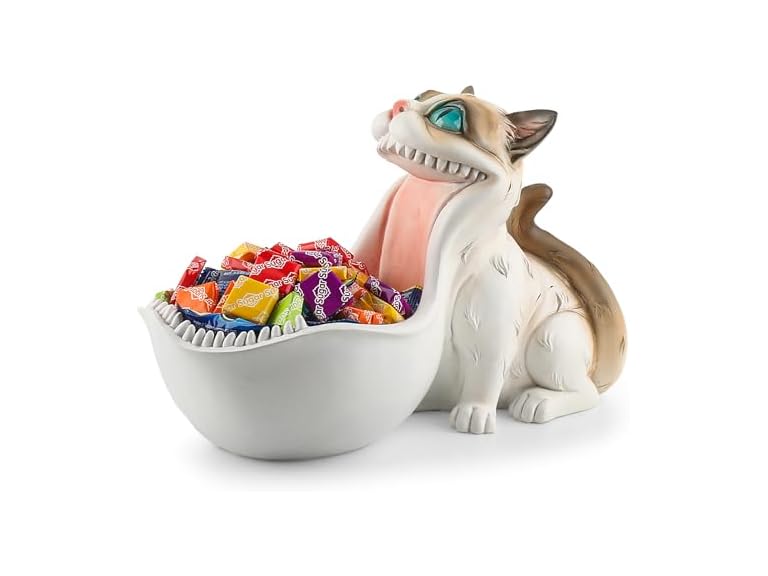 ehuoyan Candy Bowl White Cat Statue