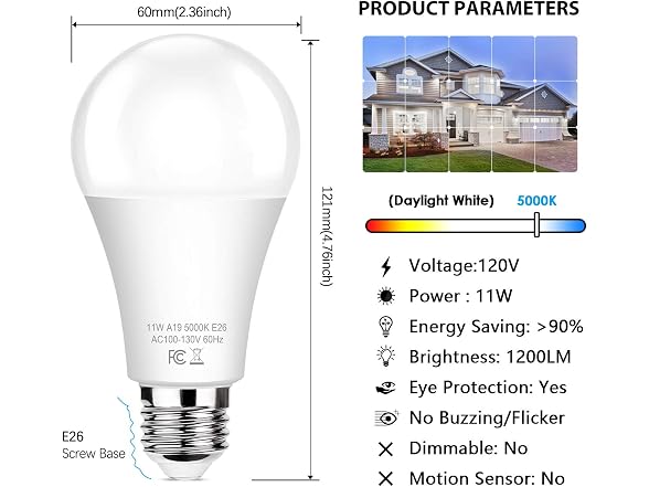 Brightever 11W A19 LED Light Bulbs 5000K
