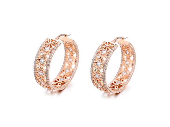 Filigree Flower Hoop Earrings Rose Gold
