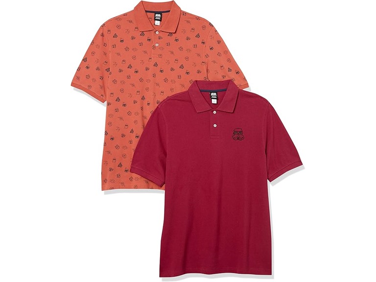 Amazon Essentials Disney | Marvel | Star Wars Men's Regular-Fit Cotton Pique Polo Shirt, Pack of 2, Star Wars Red Stormtrooper, Large