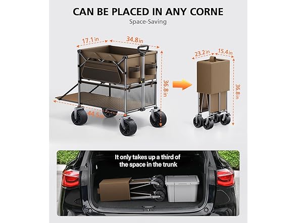 Everyfun 480Lbs Foldable Double Decker Wagon Cart