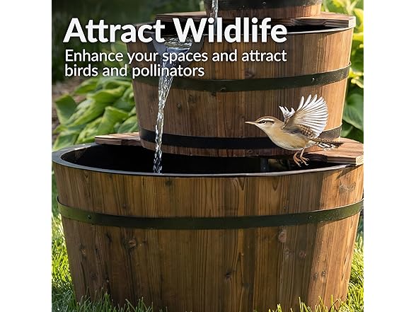 Sunnydaze 3-Tier Wood Barrel Water Fountain