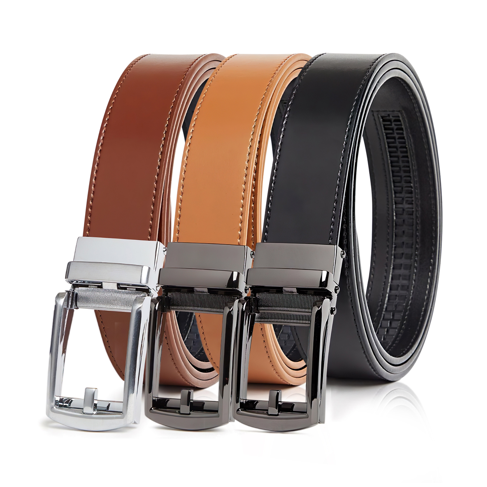 Carlo Fellini Mens Leather Ratchet Belt - Gallery 55