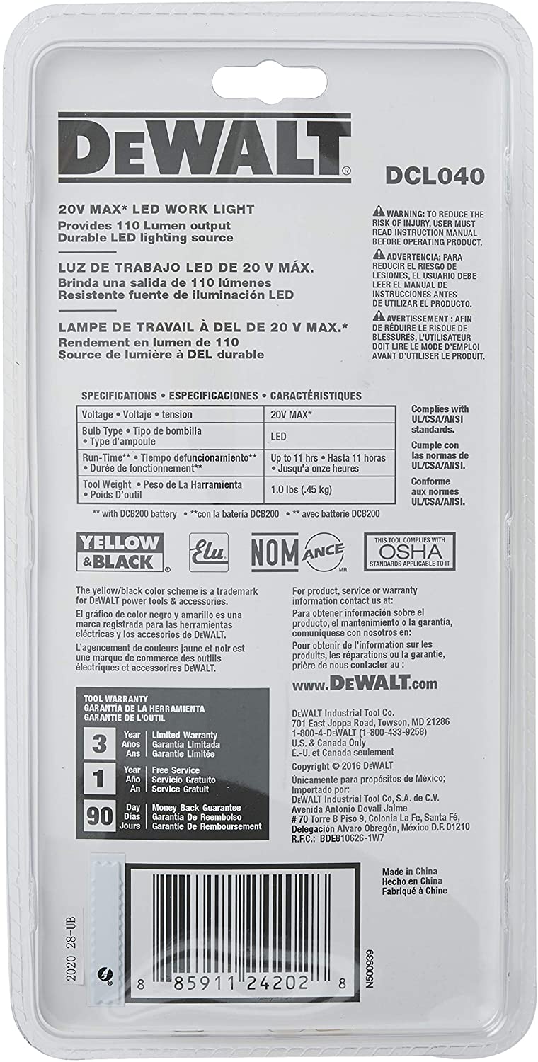 DEWALT DCL040 20V MAX LED Work Light (Tool Only) - Gallery 14