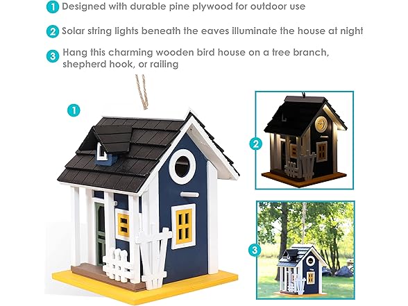 Sunnydaze Decor HB-631 Birdhouse w/ Solar, Charming Cottage
