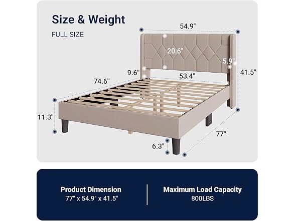 Avenco Full Size Bed Frame, Upholstered
