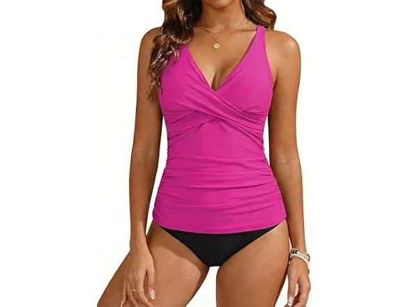 Hilor Women (14) Tankini Swimsuits Ruched V Tops