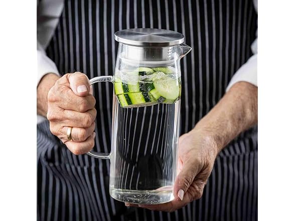 TableCraft 12901 Glass Pitcher with Stainless Steel Dispensing Lid